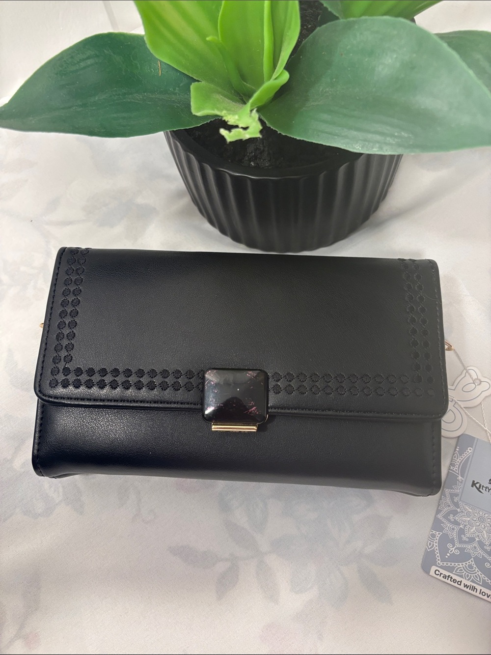 ALCAZO Black Leather-Look Crossbody Clutch Bag New With Tags - Picture 2 of 9